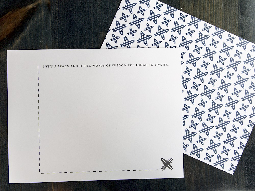 "Life's a Beach and other Words of Wisdom" inscription cards used for guest sign-in