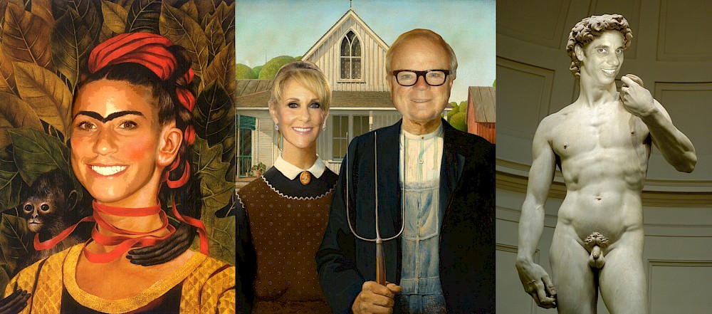 Event graphics featuring bridal party as works of art