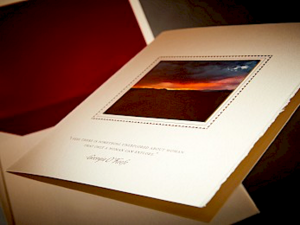 Save the Date in faux suede lined envelope