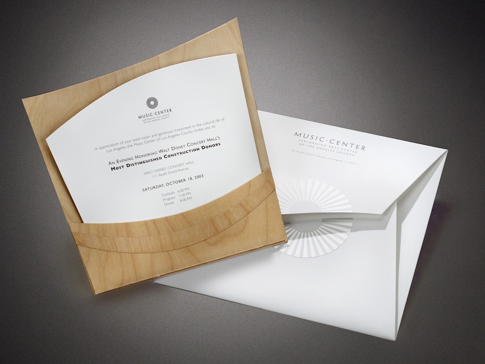 VIP Donor invitation ensemble featuring birch wood veneer shell