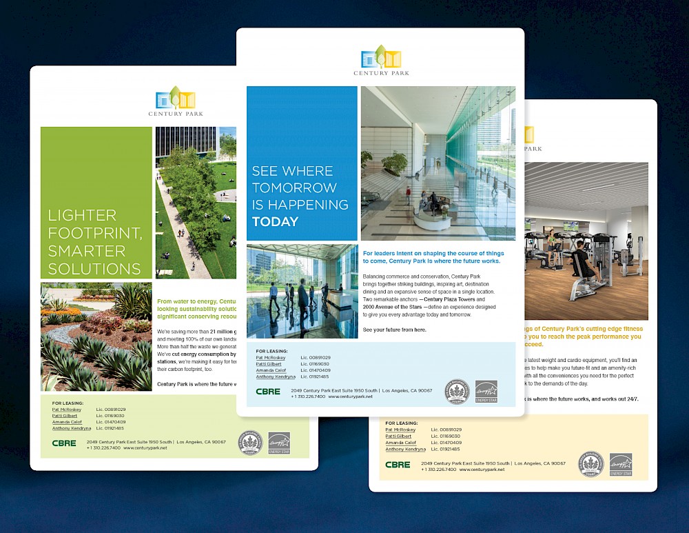 Collection of digital announcements for Century Park