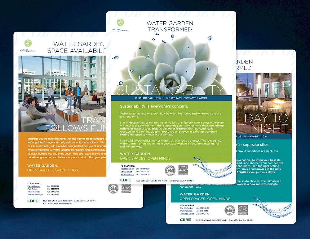 Collection of digital announcements for Water Garden