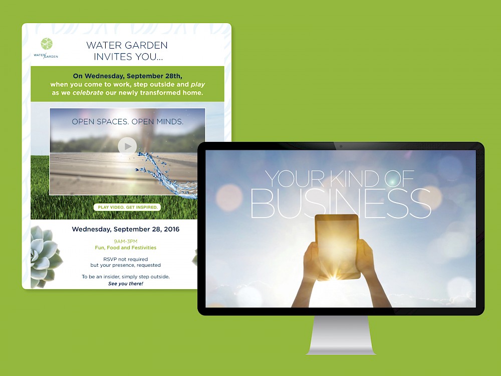 Digital announcement and video for re-designed Water Garden property